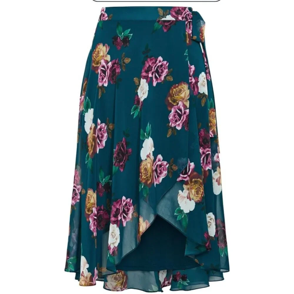 City Chic Michaela Skirt Women 18 Teal Bright Desire Floral Cottagecore Midi NWT - Picture 4 of 6